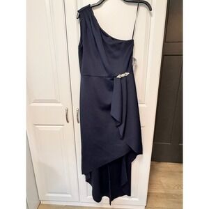 NWT Jessica Howard Petite Navy Blue One Shoulder High‎ Low Dress 10P Sz 10 Scuba